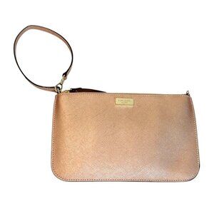 Kate Spade Women's Textured Rose Gold Leather Wristlet Logo Gold Trim